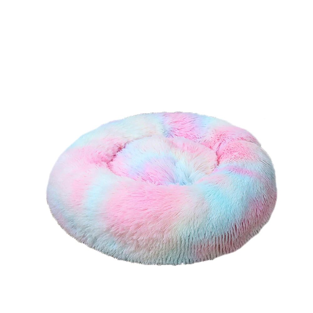Donut Pet Bed Warm Soft Long Plush Pet bed For Small & Large Dog House Cat Calming Beds Washable Winter Kennel Sofa Cushion Mat