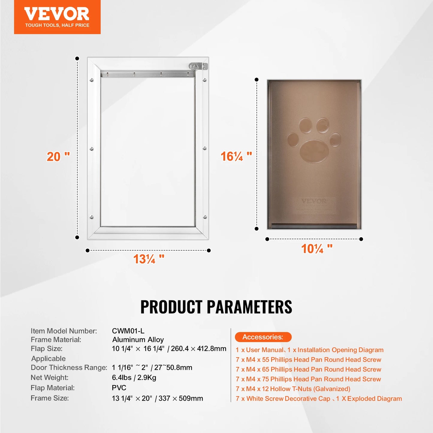 Pet Door Aluminum Frame with Lock and Flap System Weatherproof Doggy Door Easy to Install in Interior or Exterior Doors
