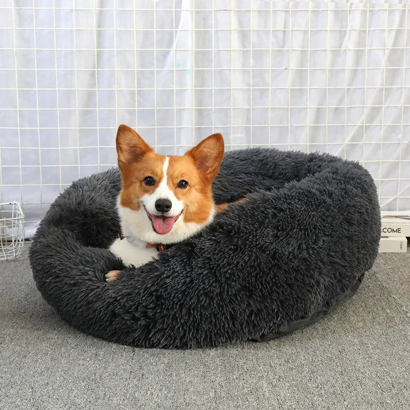 Donut Pet Bed Warm Soft Long Plush Pet bed For Small & Large Dog House Cat Calming Beds Washable Winter Kennel Sofa Cushion Mat