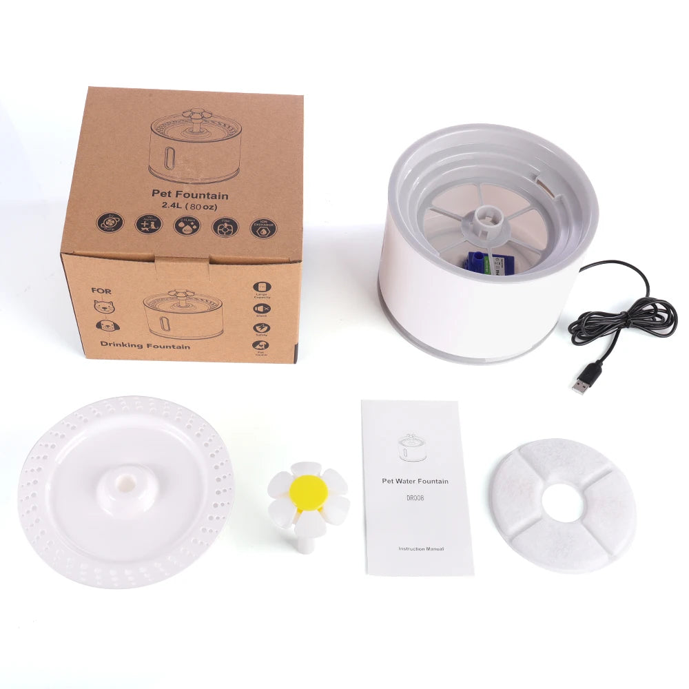 Automatic Pet Water Fountain with LED Lighting 5 Pack Filters 2.4L USB Dogs Cats Mute Drinker Feeder Bowl Drinking Dispenser