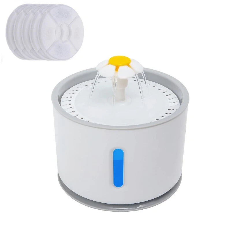 Automatic Pet Water Fountain with LED Lighting 5 Pack Filters 2.4L USB Dogs Cats Mute Drinker Feeder Bowl Drinking Dispenser