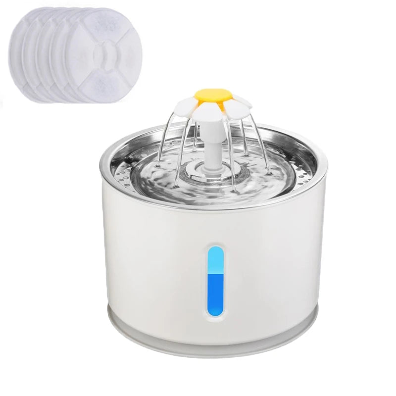Automatic Pet Water Fountain with LED Lighting 5 Pack Filters 2.4L USB Dogs Cats Mute Drinker Feeder Bowl Drinking Dispenser