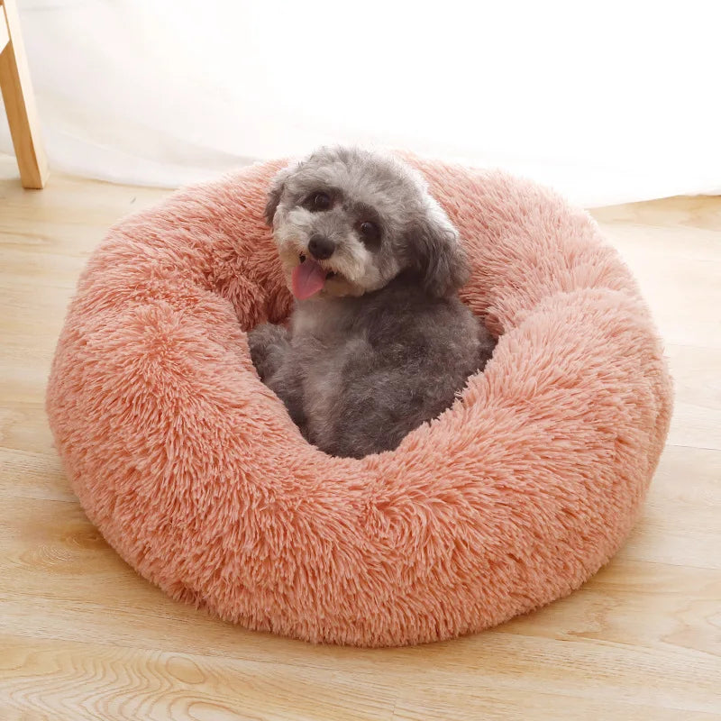 Donut Pet Bed Warm Soft Long Plush Pet bed For Small & Large Dog House Cat Calming Beds Washable Winter Kennel Sofa Cushion Mat