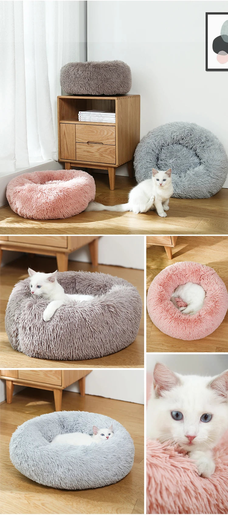 Donut Pet Bed Warm Soft Long Plush Pet bed For Small & Large Dog House Cat Calming Beds Washable Winter Kennel Sofa Cushion Mat