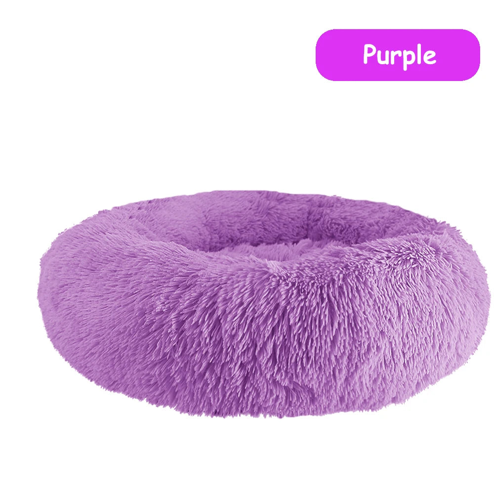 Donut Pet Bed Warm Soft Long Plush Pet bed For Small & Large Dog House Cat Calming Beds Washable Winter Kennel Sofa Cushion Mat