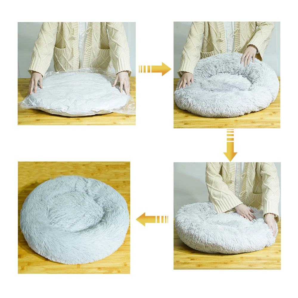 Donut Pet Bed Warm Soft Long Plush Pet bed For Small & Large Dog House Cat Calming Beds Washable Winter Kennel Sofa Cushion Mat