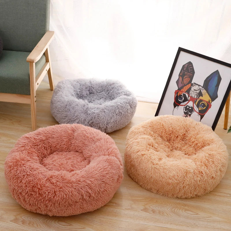 Donut Pet Bed Warm Soft Long Plush Pet bed For Small & Large Dog House Cat Calming Beds Washable Winter Kennel Sofa Cushion Mat