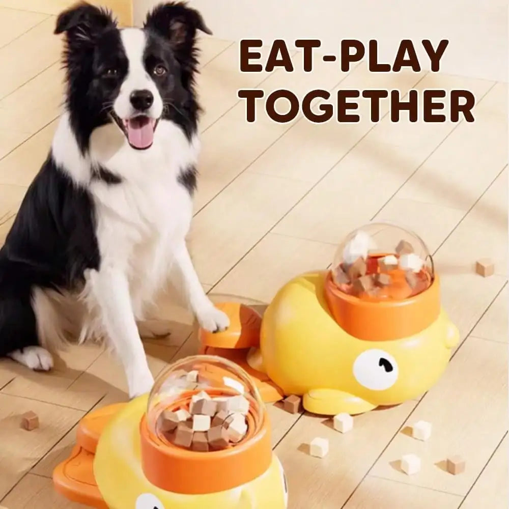 2-In-1 Dog Interactive Slow Feeder Bowls & Food Puzzle Toy, Duck-Shaped Dog TreatDispenser Anti-Gulping Bowl For Healthy Eating & LQ Training (Yellow)