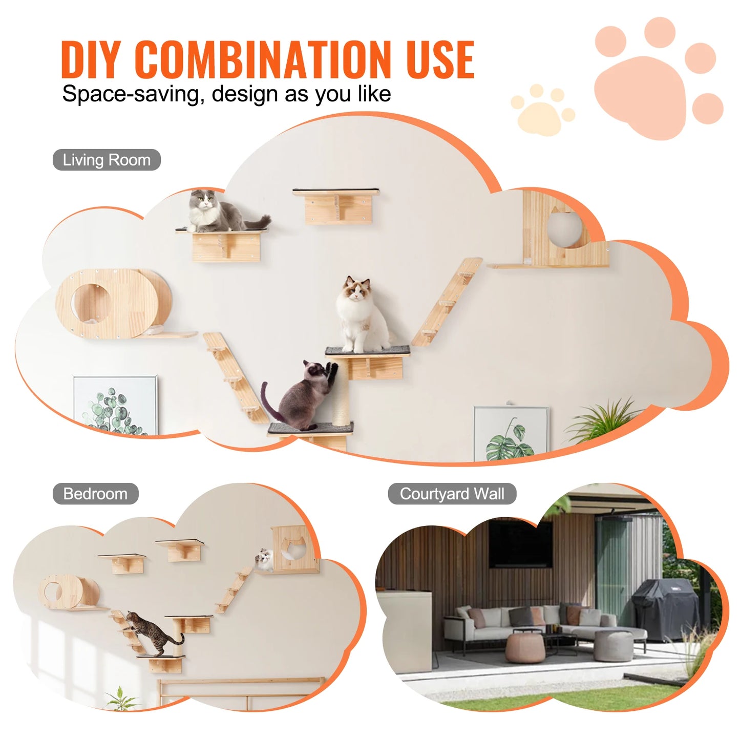 Wall Mounted Cat Shelves Cat Wall Shelves and Perches with Jumping Boards Hammocks & Cat Tree Cat Furniture and Shelves