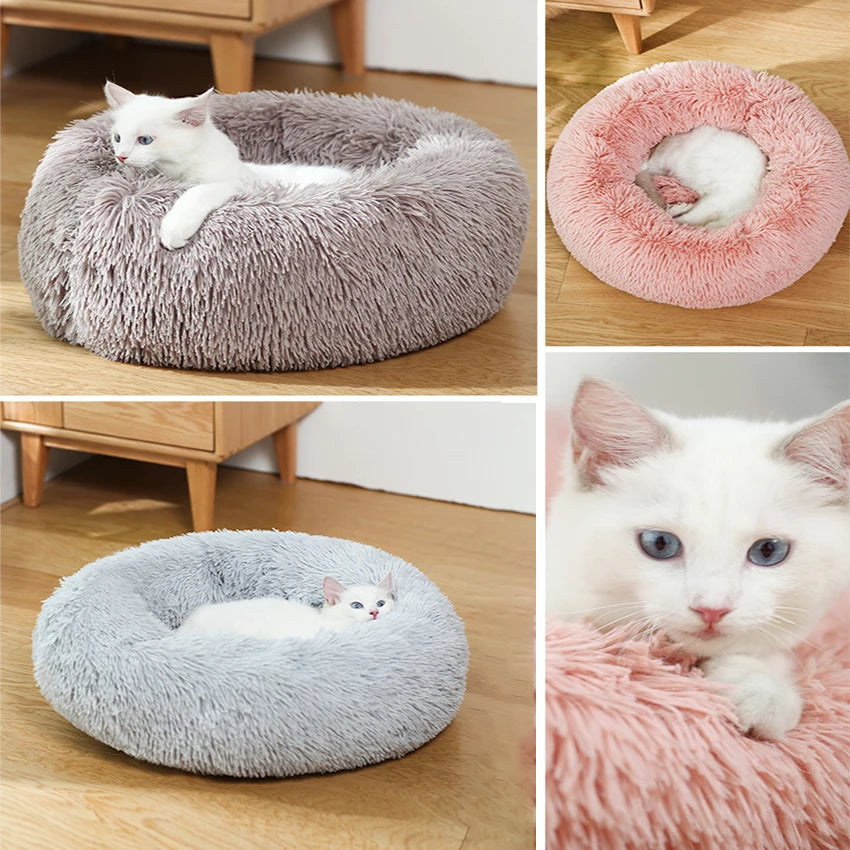Donut Pet Bed Warm Soft Long Plush Pet bed For Small & Large Dog House Cat Calming Beds Washable Winter Kennel Sofa Cushion Mat