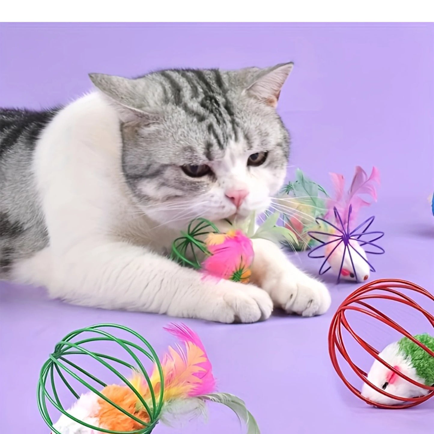 1Pc Interactive Cat Teasing Toys Simulation Of Mice In Wire Cages Mini Cat Toys Balls Pet Novel Spherical Cat Toy