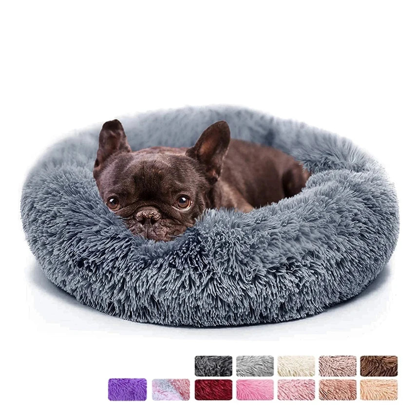 Donut Pet Bed Warm Soft Long Plush Pet bed For Small & Large Dog House Cat Calming Beds Washable Winter Kennel Sofa Cushion Mat