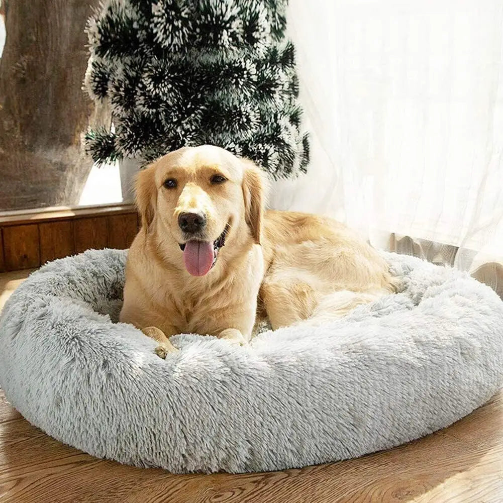 Donut Pet Bed Warm Soft Long Plush Pet bed For Small & Large Dog House Cat Calming Beds Washable Winter Kennel Sofa Cushion Mat