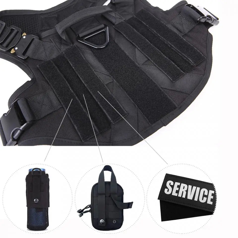 Tactical Dog Harness Leash Collar Molle Pouches for Medium Large Dogs Training Military Pet Vest Adjustable Service Dog Harness