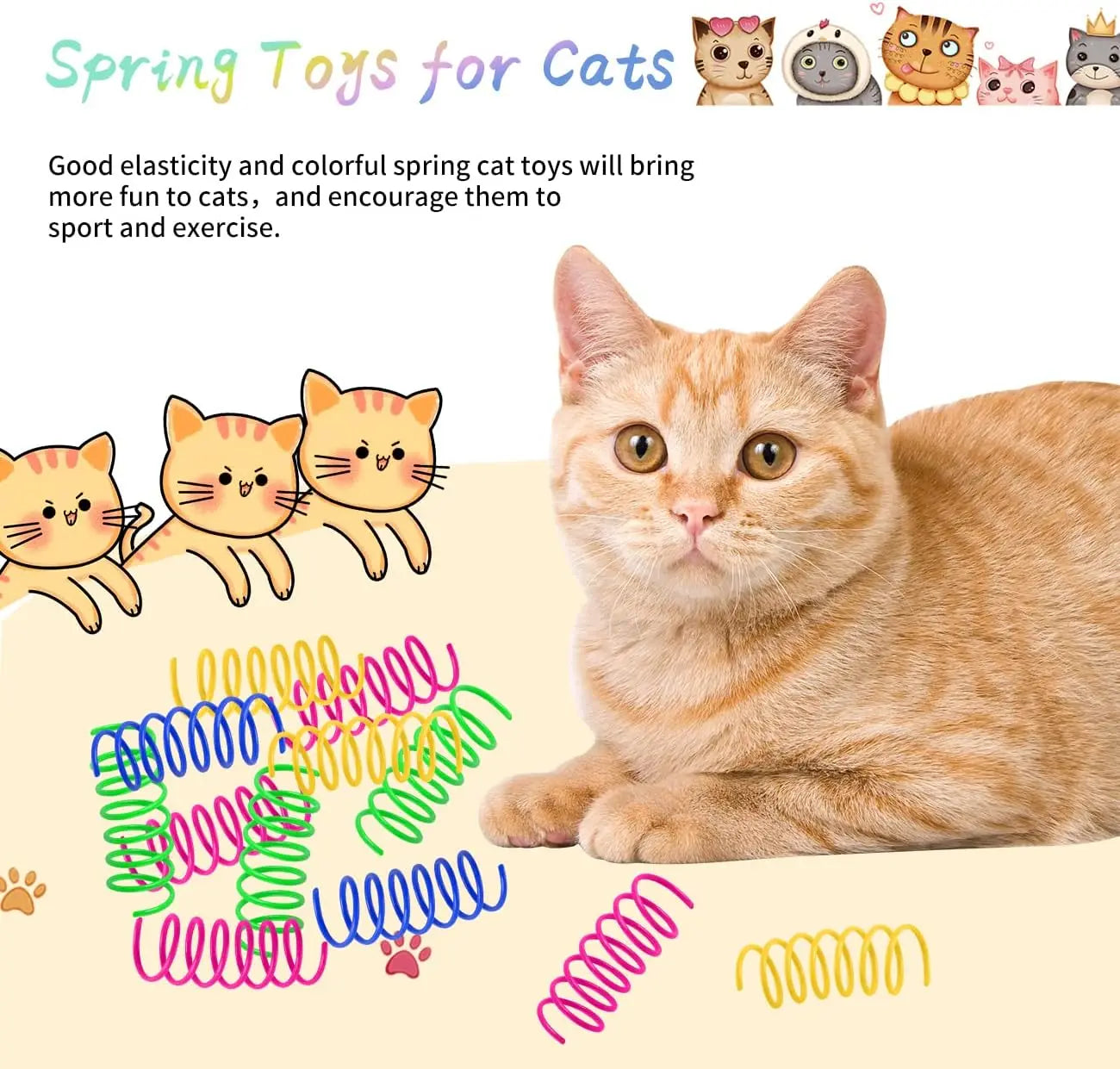 100 Pack Cat Spiral Spring Toys for Indoor Cats, Colorful Plastic Coils Interactive Toy for Swatting and Biting