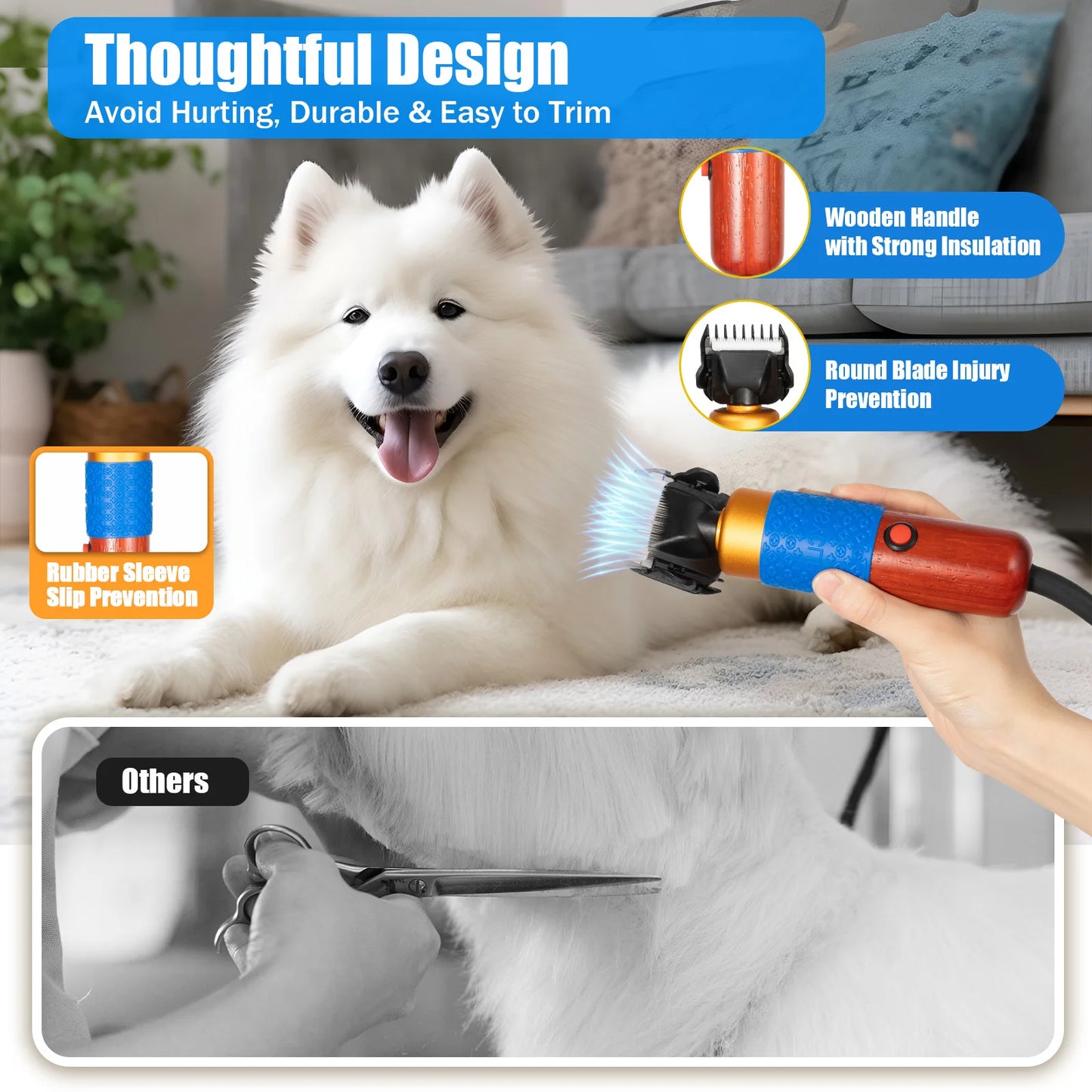 36W Professional Dog Clipper & Cat Hair Trimmer Pet Grooming Kit Adjustable Clipper Comb & Detachable Blades Trimmer