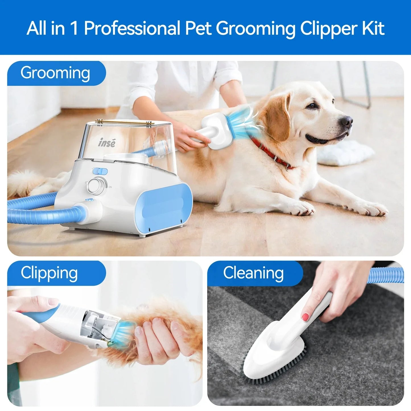 Pet Grooming Vacuum Ultra-Low Noise Pet Grooming Kits with 4.5L Large Capacity Dust Box Pet Clipper for Pet Hair Clean