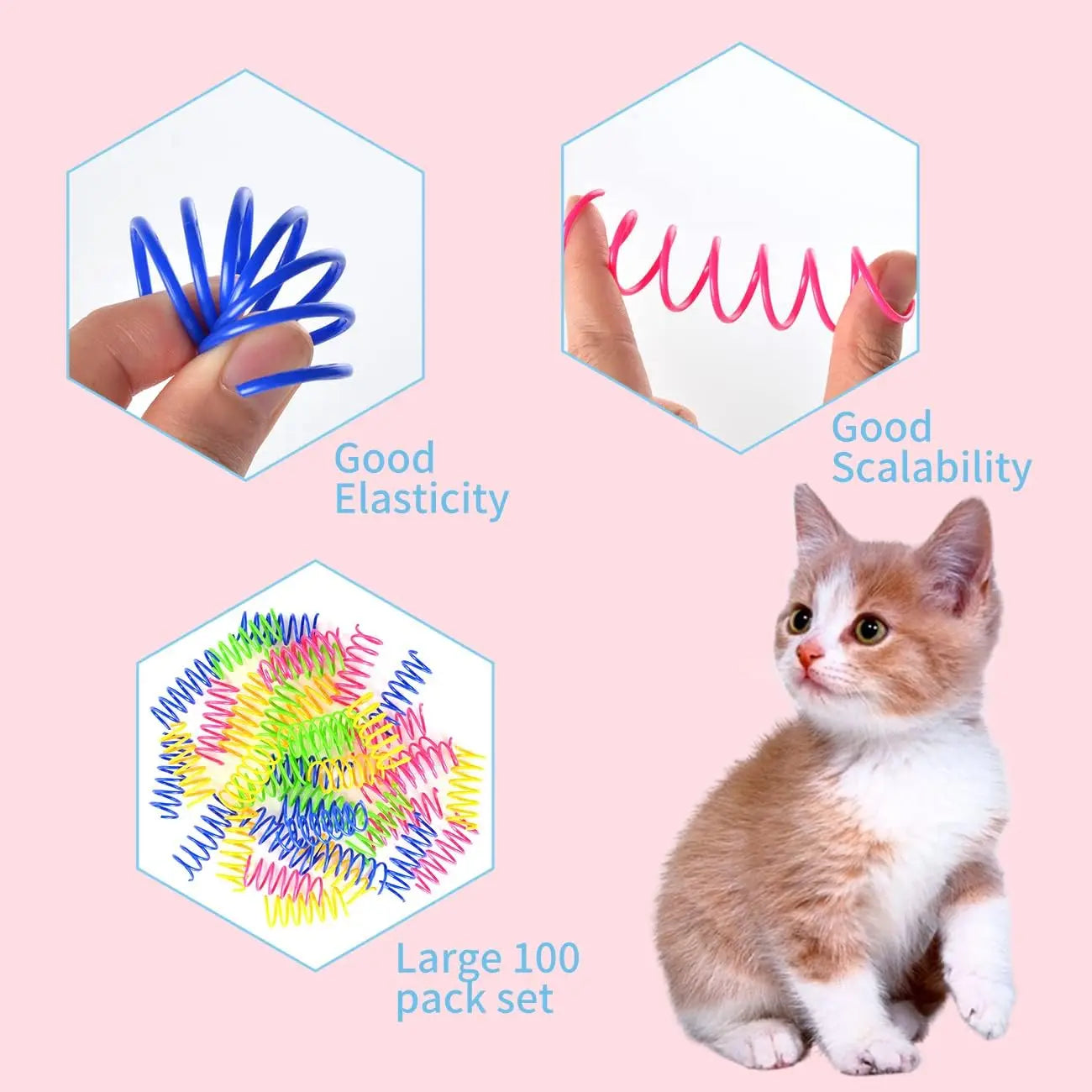 100 Pack Cat Spiral Spring Toys for Indoor Cats, Colorful Plastic Coils Interactive Toy for Swatting and Biting