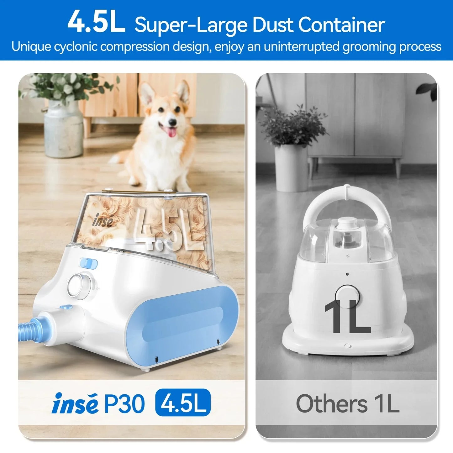 Pet Grooming Vacuum Ultra-Low Noise Pet Grooming Kits with 4.5L Large Capacity Dust Box Pet Clipper for Pet Hair Clean