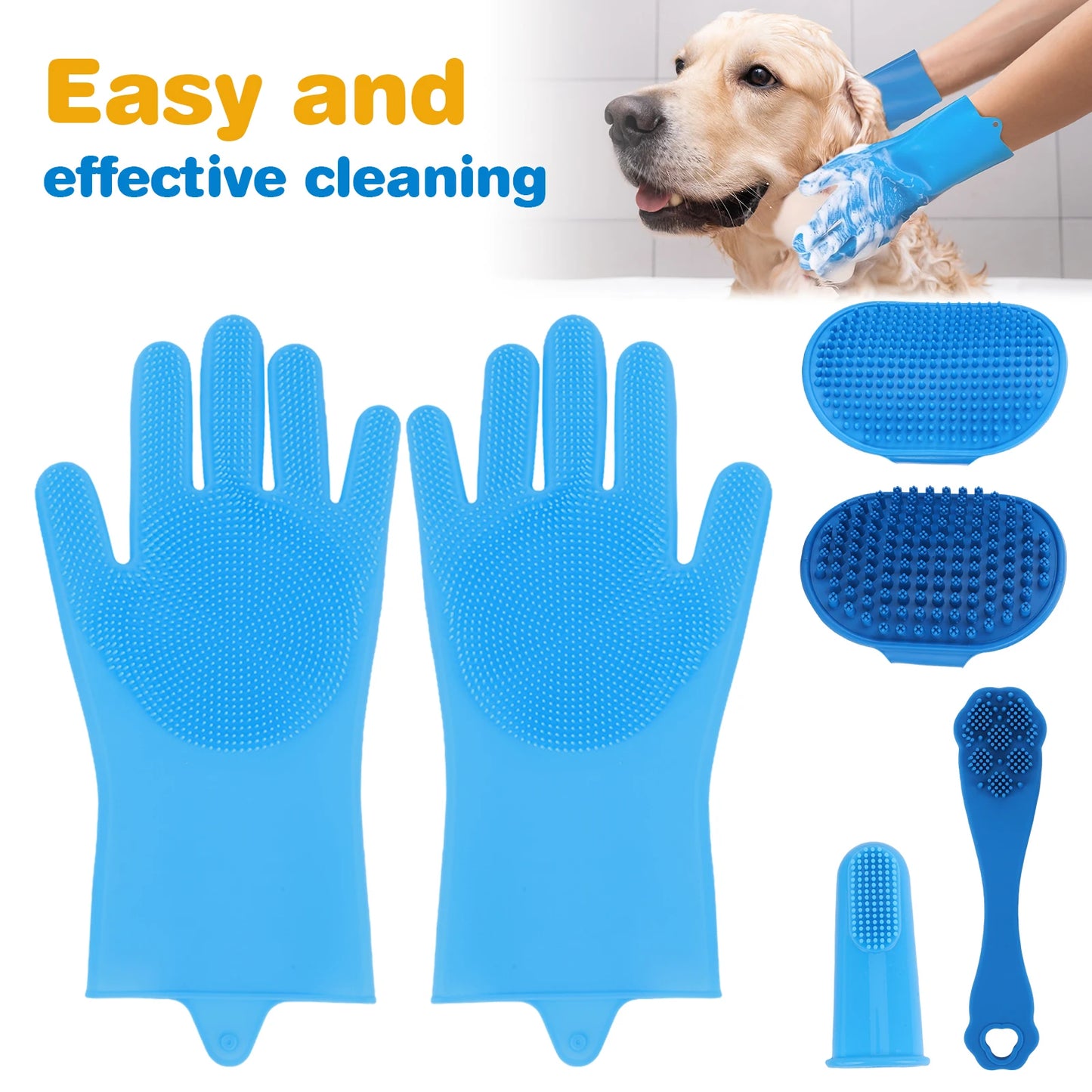 6PCS Pet Grooming Kit Silicone Dog Bath Brush Dog Toothbrush Finger Dog Bath Gloves Pet Grooming Gloves Dog Cat Bath Supplies