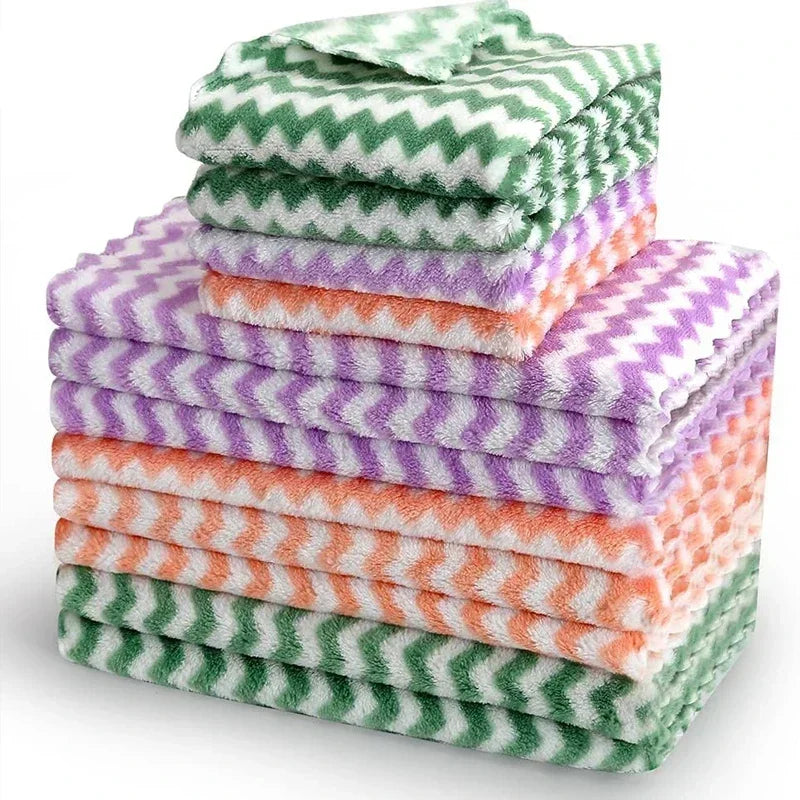 10/40PCS Coral Fleece Cleaning Cloths, Thickened & Super Absorbent, Kitchen Dish Rags for Glass Windows Wipe
