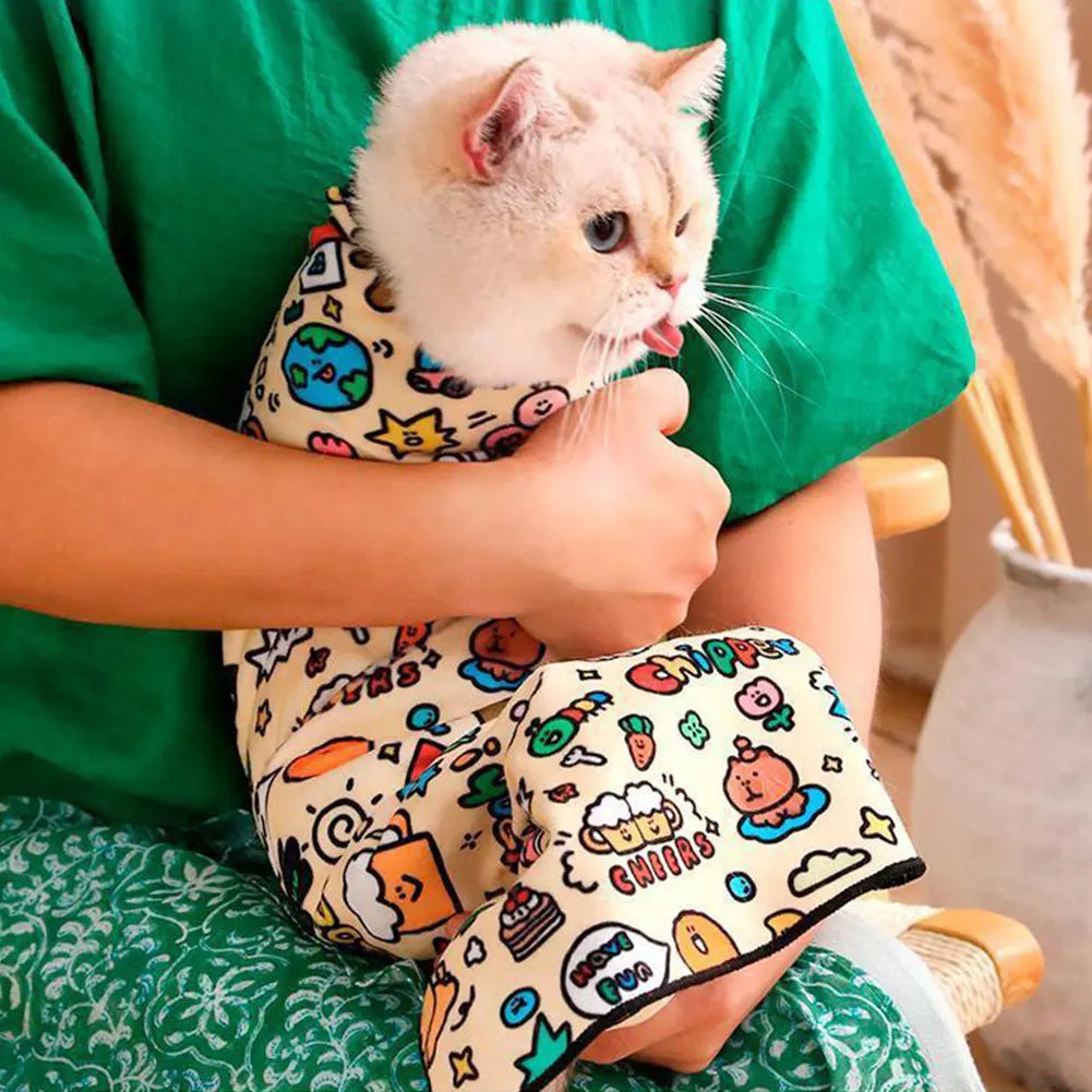 Cat Grooming Wrap Self-Adherent Cat Wrap Anti-Bite Cat Swaddle Burrito Wrap Anti-Escape for Nail Trimming Cat Grooming Supplies