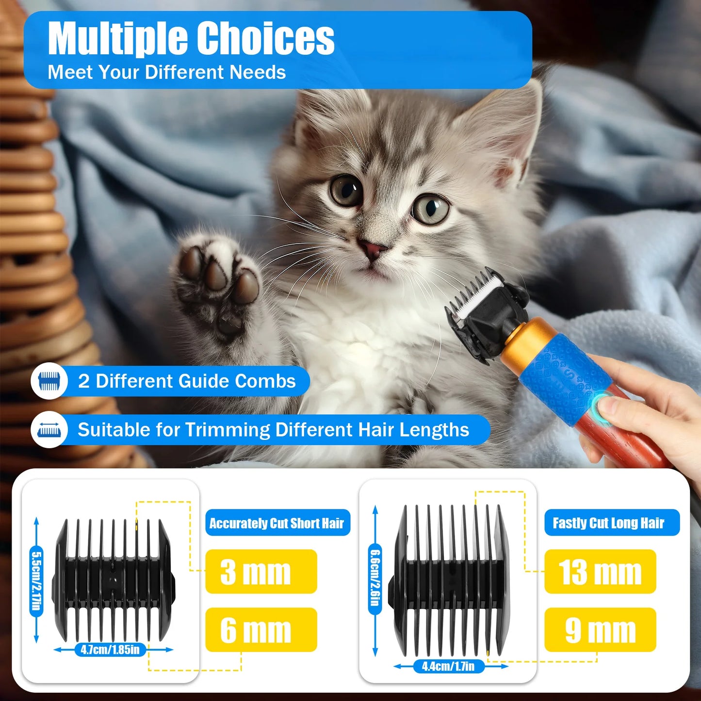 36W Professional Dog Clipper & Cat Hair Trimmer Pet Grooming Kit Adjustable Clipper Comb & Detachable Blades Trimmer