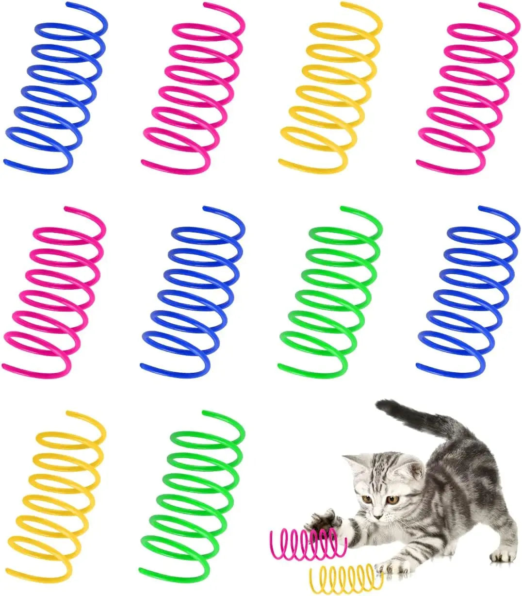 100 Pack Cat Spiral Spring Toys for Indoor Cats, Colorful Plastic Coils Interactive Toy for Swatting and Biting