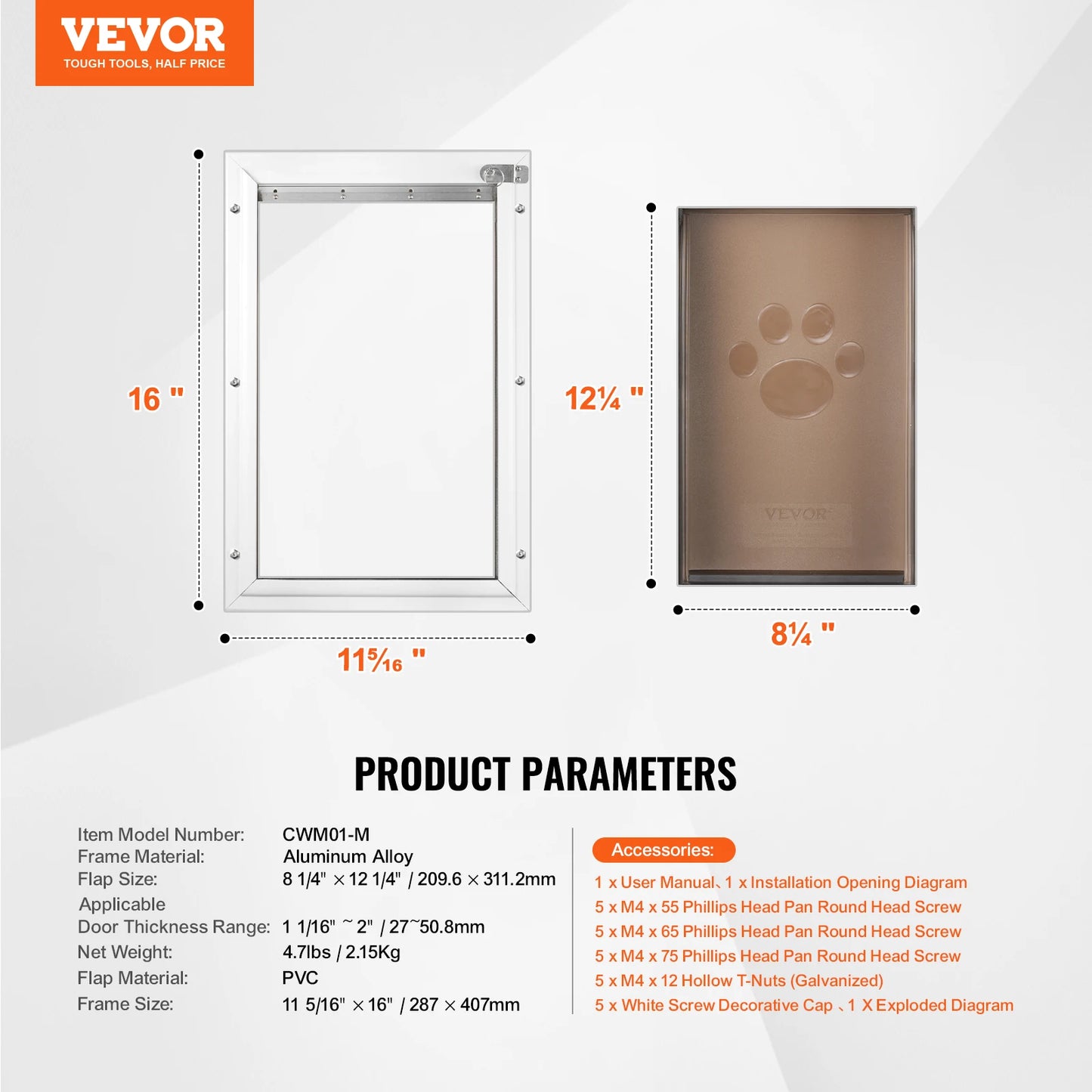 Pet Door Aluminum Frame with Lock and Flap System Weatherproof Doggy Door Easy to Install in Interior or Exterior Doors