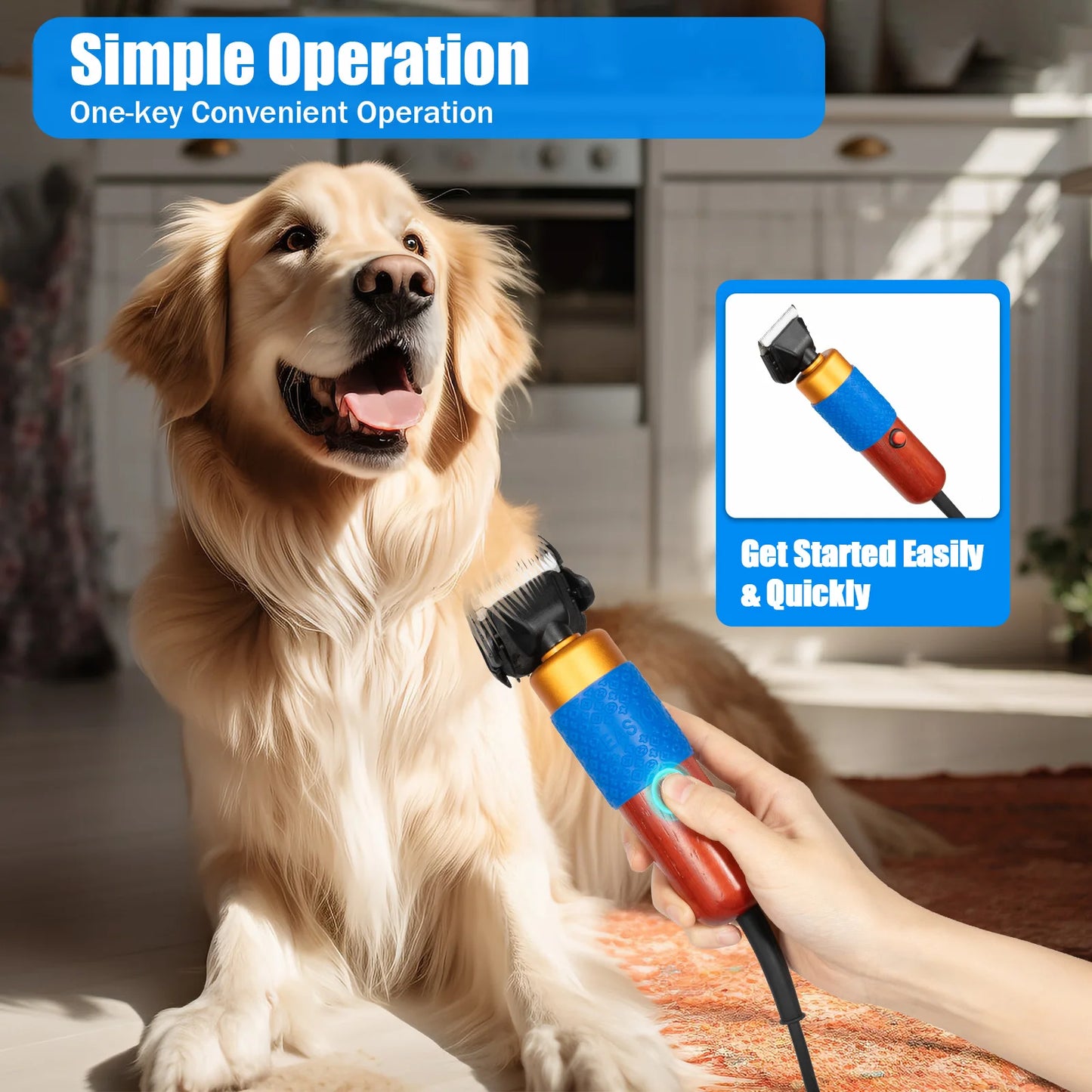 36W Professional Dog Clipper & Cat Hair Trimmer Pet Grooming Kit Adjustable Clipper Comb & Detachable Blades Trimmer