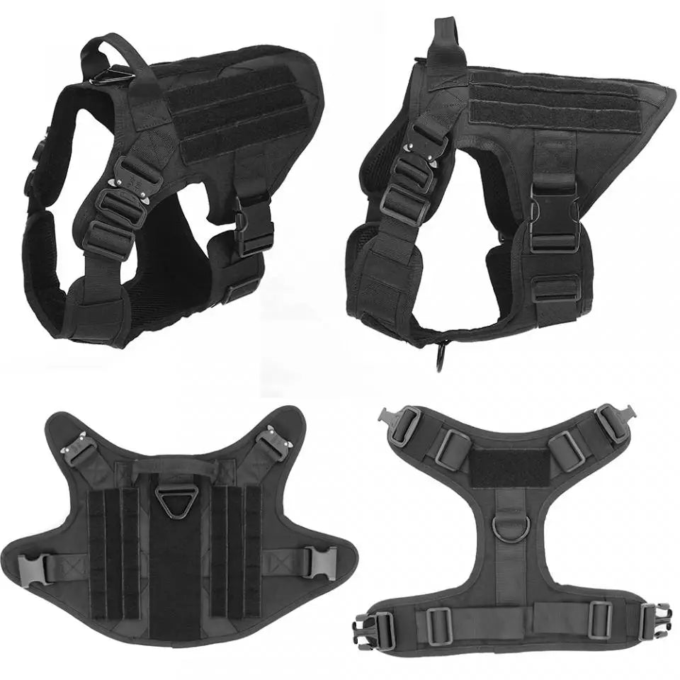 Tactical Dog Harness Leash Collar Molle Pouches for Medium Large Dogs Training Military Pet Vest Adjustable Service Dog Harness