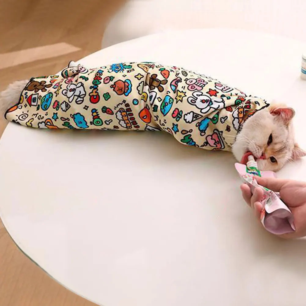 Cat Grooming Wrap Self-Adherent Cat Wrap Anti-Bite Cat Swaddle Burrito Wrap Anti-Escape for Nail Trimming Cat Grooming Supplies