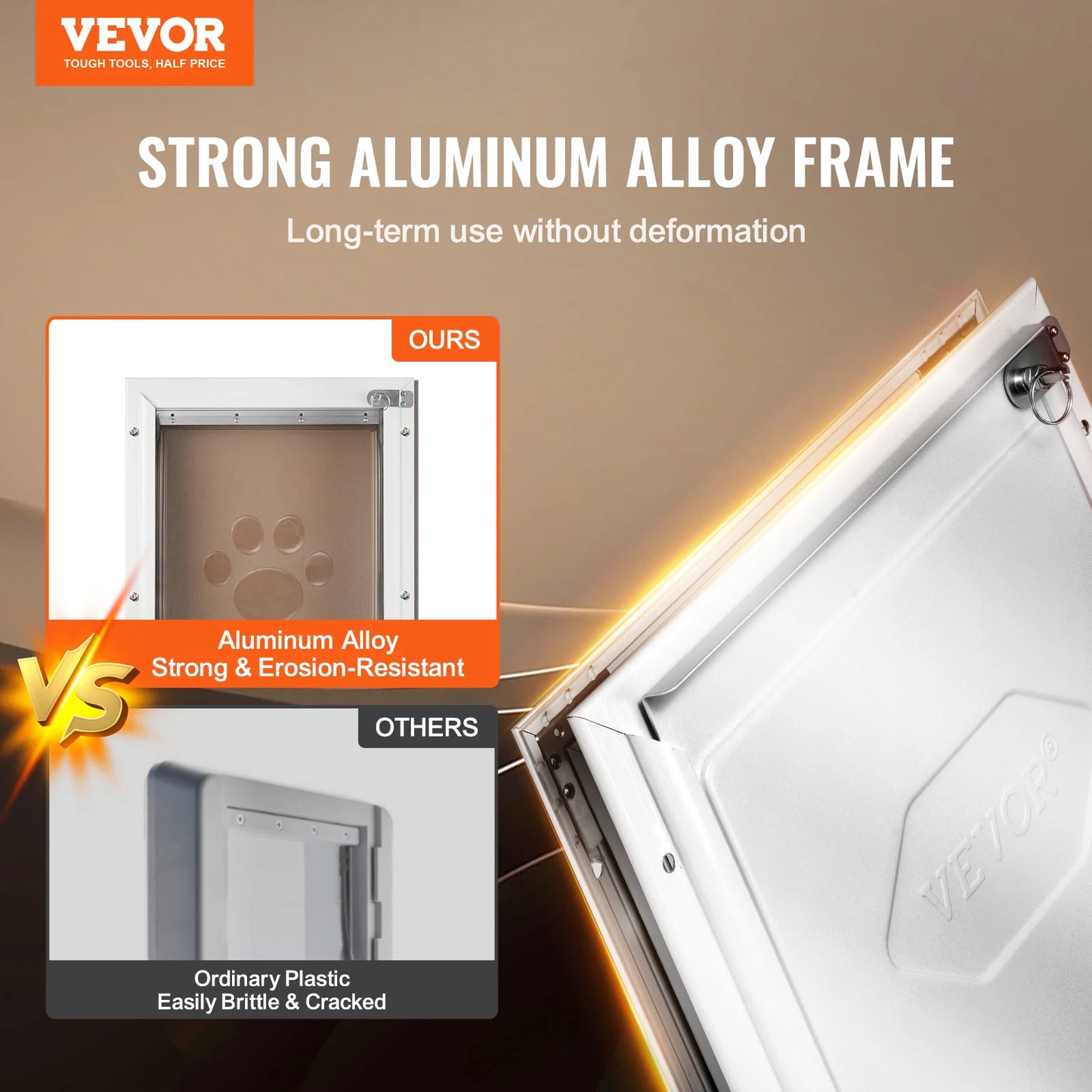 Pet Door Aluminum Frame with Lock and Flap System Weatherproof Doggy Door Easy to Install in Interior or Exterior Doors