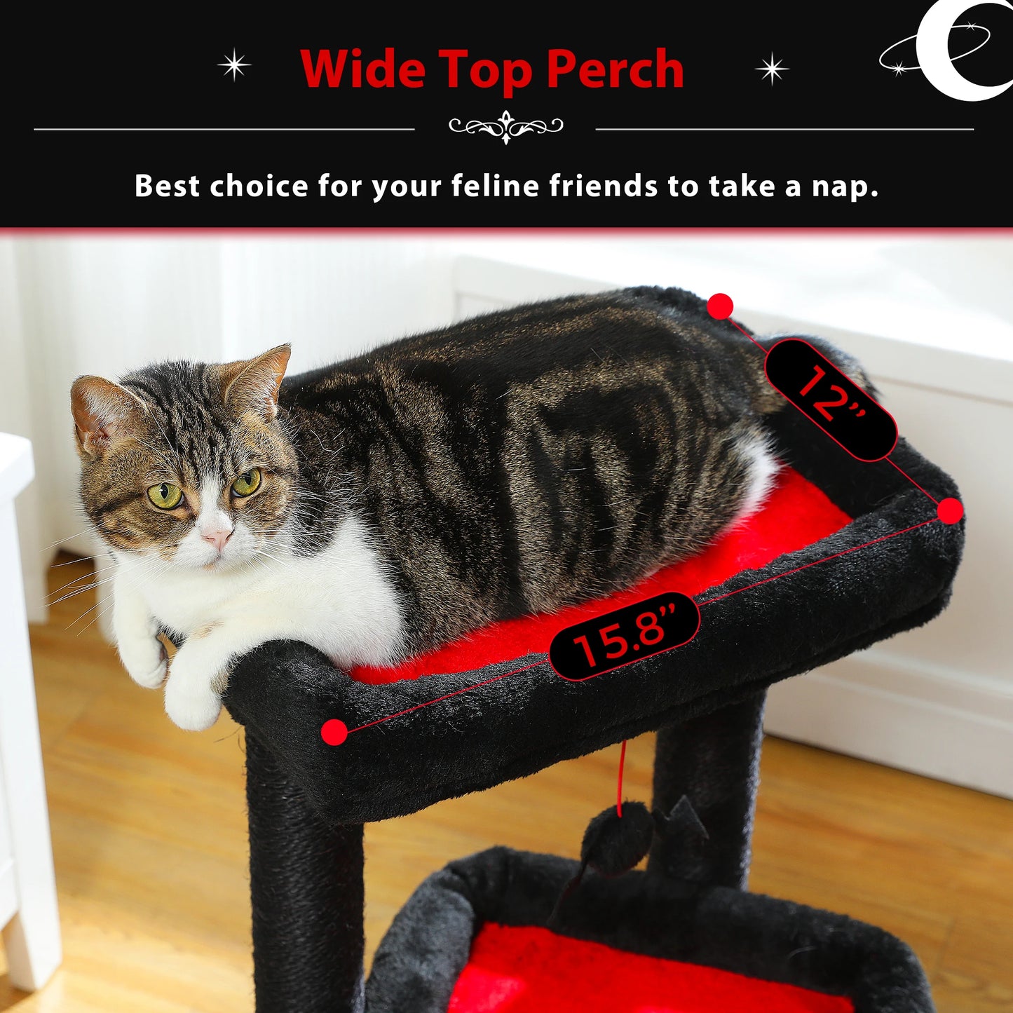 Cat Tree Cat Tower with Cozy Condo, Wide Top Perch,Natural Sisal Posts, Soft Plush,Playful Pom-Pom Suitable for 1-2 Indoor Cats