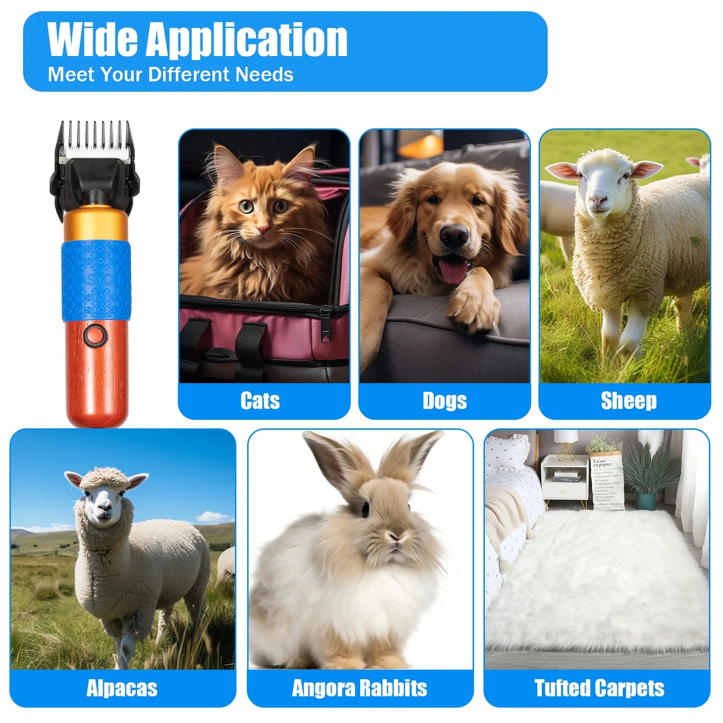 36W Professional Dog Clipper & Cat Hair Trimmer Pet Grooming Kit Adjustable Clipper Comb & Detachable Blades Trimmer
